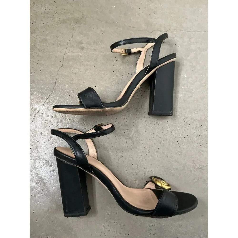 Gucci GG Marmont Leather Sandal Heels | Black in 40